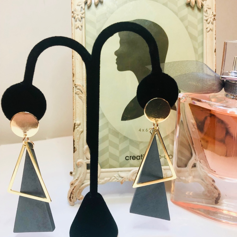 Geometric Painted Wood Goldtone Earrings